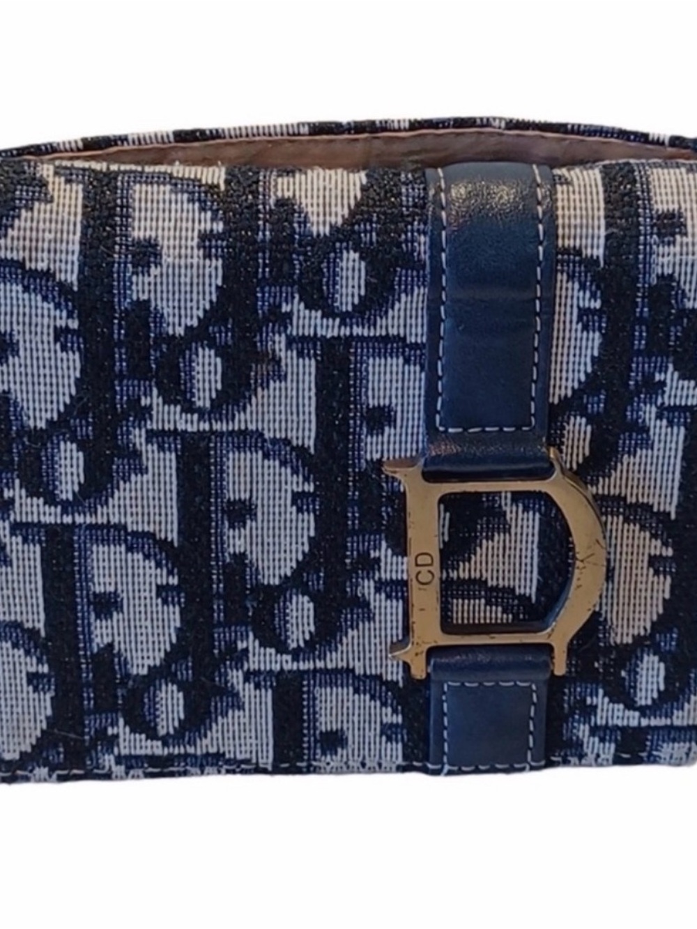 Dior Navy & White Monogram Canvas Clutch with Gold 'CD' Accent